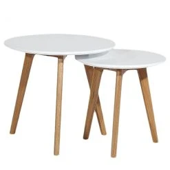 Mørteens Beistelltisch-Set Nilla I (2-teilig) - Eiche teilmassiv - Matt Weiß