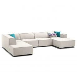 Wohnlandschaft Kinx Webstoff - Webstoff Milan: Altweiß - Longchair davorstehend rechts / Ottomane links -Wohnzimmermöbel boutique en ligne 1000011746 180619 1559191016 GALLERYIMAGES P000000001000011746