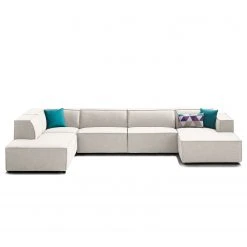 Wohnlandschaft Kinx Webstoff - Webstoff Milan: Altweiß - Longchair davorstehend rechts / Ottomane links -Wohnzimmermöbel boutique en ligne 1000011746 180619 1559191018 GALLERYIMAGES P000000001000011746