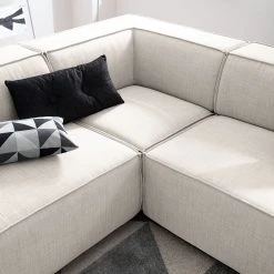 Wohnlandschaft Kinx Webstoff - Webstoff Milan: Altweiß - Longchair davorstehend rechts / Ottomane links -Wohnzimmermöbel boutique en ligne 1000011746 180619 1559211024 GALLERYIMAGES P000000001000011746