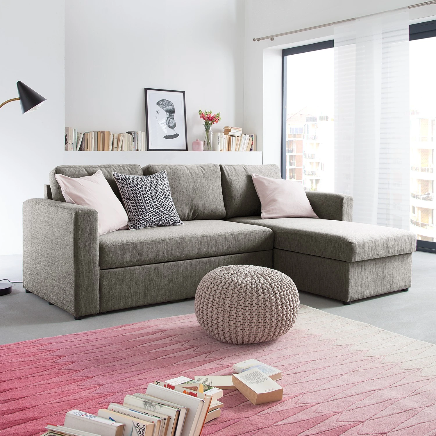 Fredriks Ecksofa Forrest (mit Schlaffunktion) - Stoff Grau - Ottomane links oder rechts montierbar 2 Fredriks Ecksofa Forrest (mit Schlaffunktion) - Stoff Grau - Ottomane links oder rechts montierbar – Bild 2