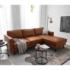 Ars manufacti Ecksofa FORT DODGE - Antiklederlook - Microfaser Yaka: Cognac - Longchair davorstehend rechts - Ohne Schlaffunktion -Wohnzimmermöbel boutique en ligne 1000015488 201127 16484600122 MOOD DETAILS P000000001000015488 mood
