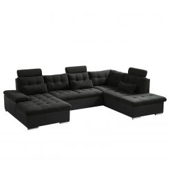 Fredriks Wohnlandschaft Puntiro I - Kunstleder Lilo / Strukturstoff Satur: Schwarz / Anthrazit - Longchair davorstehend links / Ottomane rechts