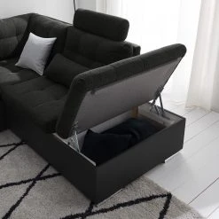 Fredriks Wohnlandschaft Puntiro I - Kunstleder Lilo / Strukturstoff Satur: Schwarz / Anthrazit - Longchair davorstehend links / Ottomane rechts -Wohnzimmermöbel boutique en ligne 1000021540 210614 18402100129 DETAILS P000000001000021540