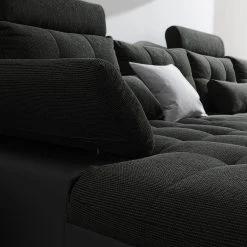 Fredriks Wohnlandschaft Puntiro I - Kunstleder Lilo / Strukturstoff Satur: Schwarz / Anthrazit - Longchair davorstehend links / Ottomane rechts -Wohnzimmermöbel boutique en ligne 1000021540 210614 18402100134 DETAILS P000000001000021540