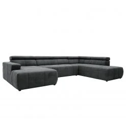 Fredriks Wohnlandschaft Freetown - Microfaser - Dunkelgrau - Longchair davorstehend links / Ottomane rechts