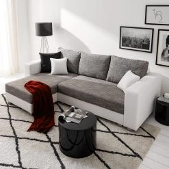 Fredriks Ecksofa Dublin II - (mit Schlaffunktion / beidseitig montierbar) - Kunstleder/Strukturstoff - Weiß / Grau -Wohnzimmermöbel boutique en ligne 1000073164 210614 18404200589 DETAILS P000000001000073164