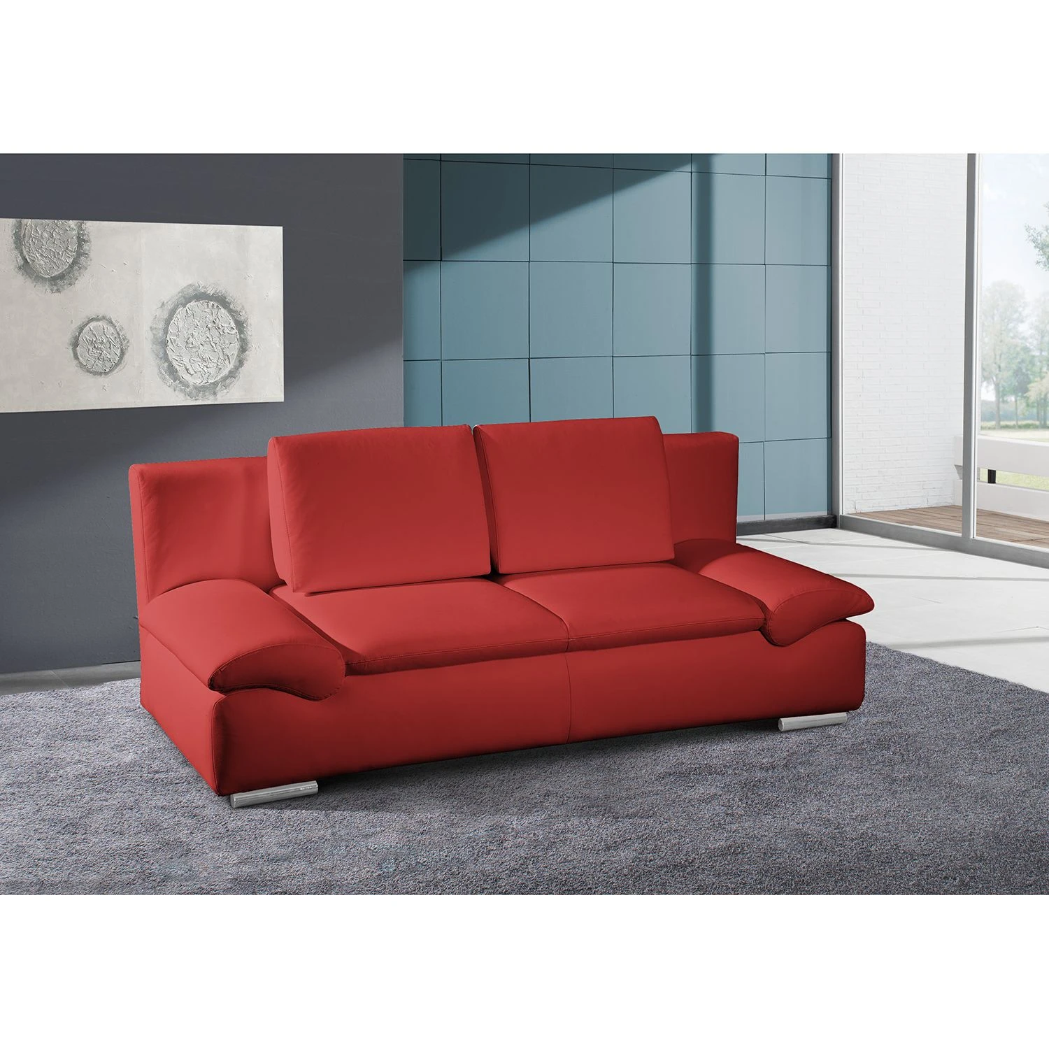 Fredriks Schlafsofa Norris II - Echtleder Rot 3 Fredriks Schlafsofa Norris II - Echtleder Rot – Bild 3