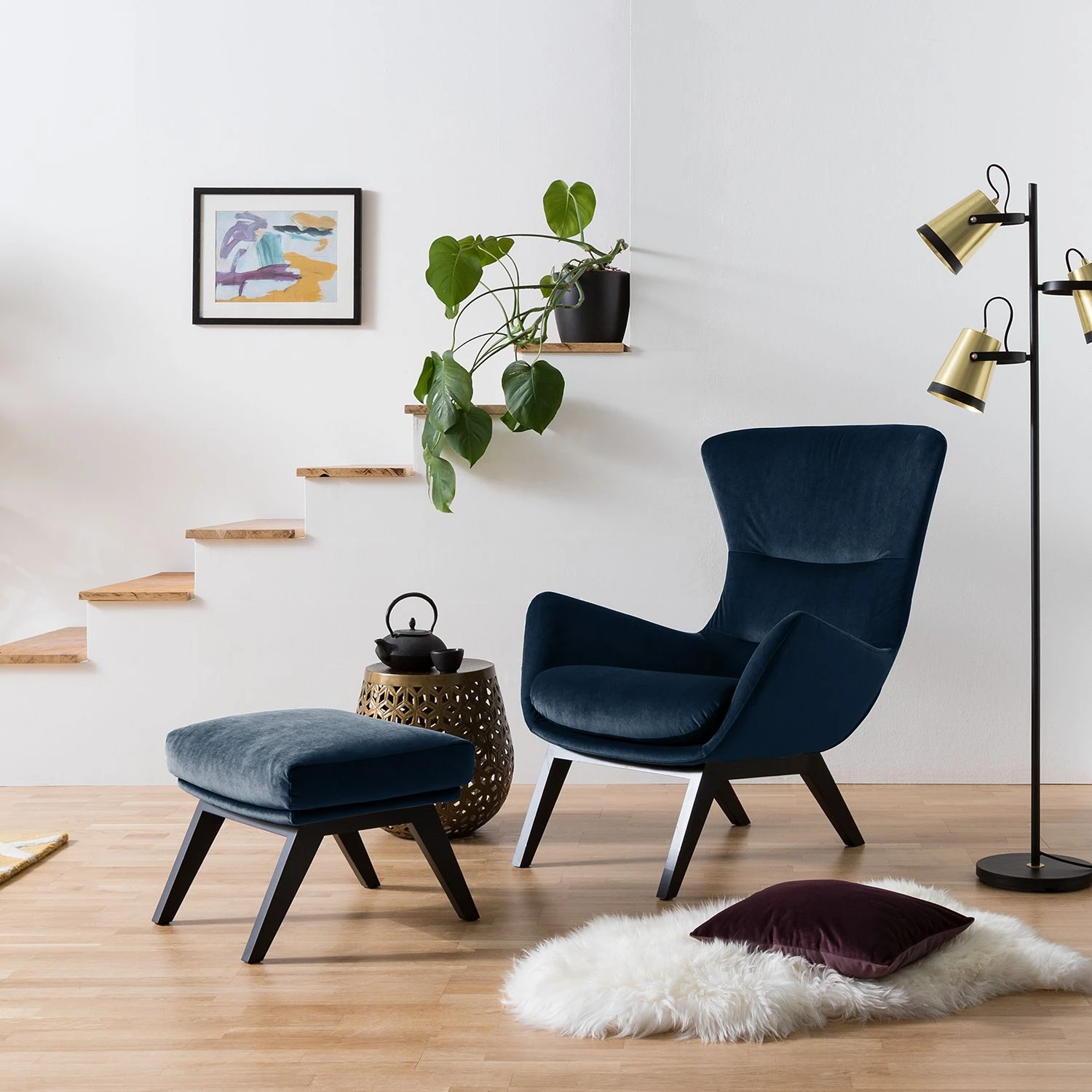 Studio Copenhagen Polsterhocker Hepburn I - Samt - Samt Shyla: Dunkelblau - Schwarz 2 Studio Copenhagen Polsterhocker Hepburn I - Samt - Samt Shyla: Dunkelblau - Schwarz – Bild 2