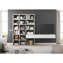 Loftscape TV-Wand Emporior III - Matt Weiß / Matt Hellbeige - Breite: 294 cm