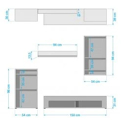 Trendteam Wohnwand Corner (4-teilig) - Weiß / Schwarz -Wohnzimmermöbel boutique en ligne 1000119713 191023 08592300024 SKETCH DETAILS P000000001000119713 sketch