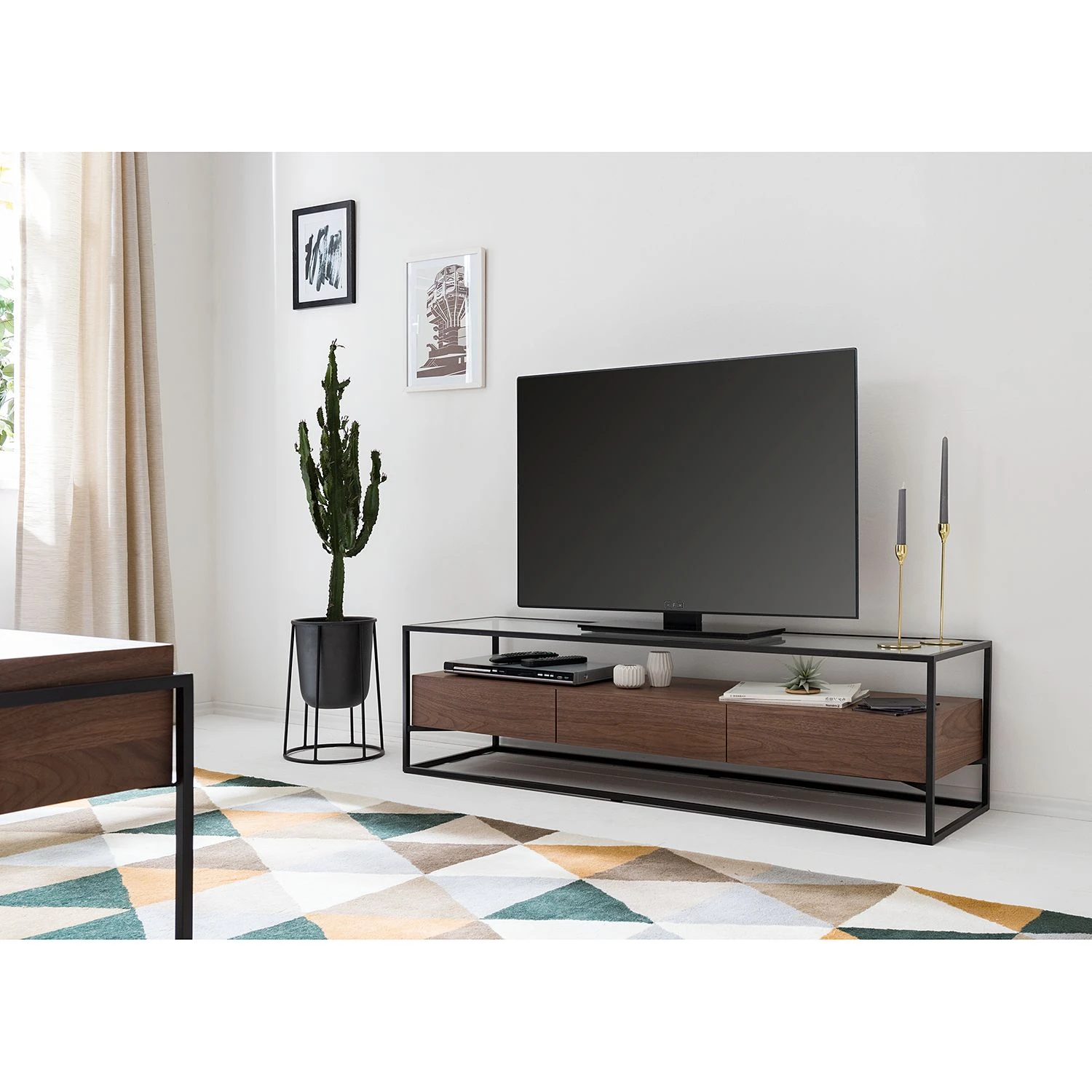 Studio Copenhagen Lowboard Rizzo - Holzwerkstoff / Glas - Schwarz / Walnuss Dekor 2 Studio Copenhagen Lowboard Rizzo - Holzwerkstoff / Glas - Schwarz / Walnuss Dekor – Bild 2