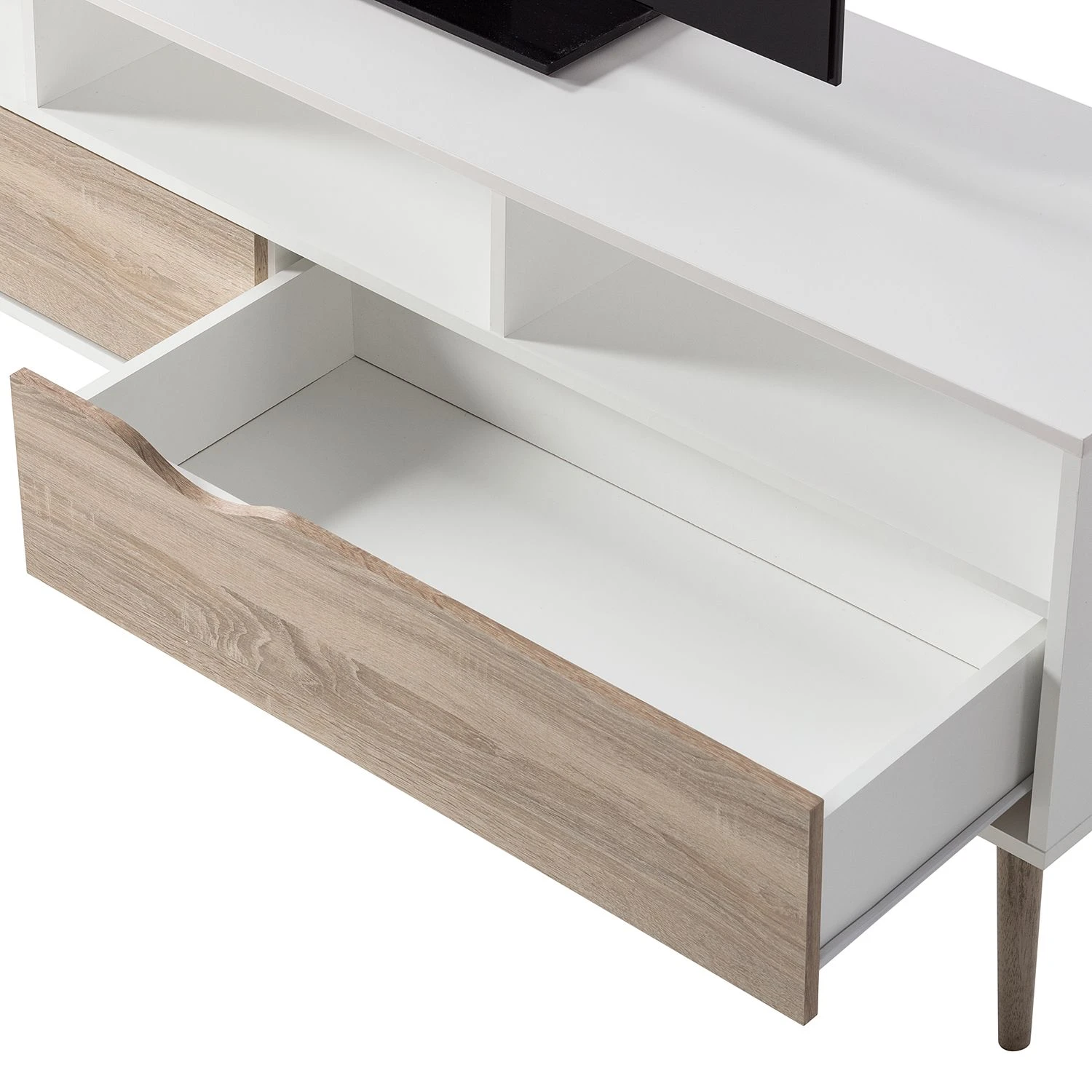 Mørteens TV-Lowboard Sunndal - Gummibaum teilmassiv - Weiß / Eiche Hell 11 Mørteens TV-Lowboard Sunndal - Gummibaum teilmassiv - Weiß / Eiche Hell – Bild 11