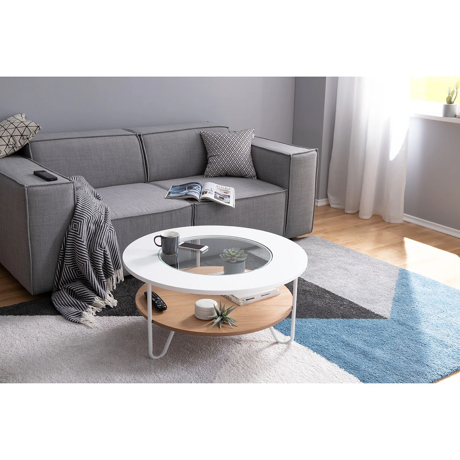 Fredriks Couchtisch Forsa - Metall - Weiß / Eiche Dekor 2 Fredriks Couchtisch Forsa - Metall - Weiß / Eiche Dekor – Bild 2