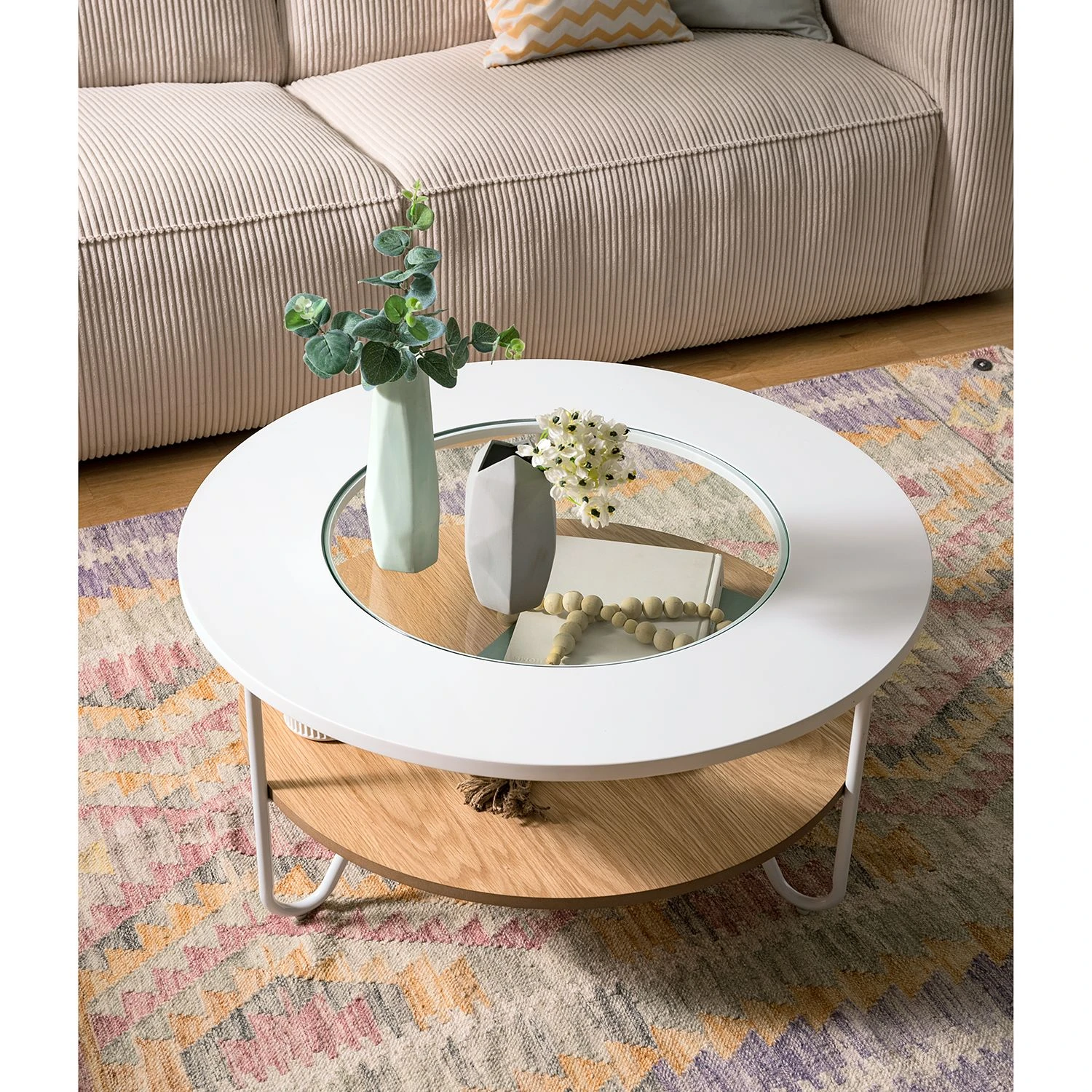 Fredriks Couchtisch Forsa - Metall - Weiß / Eiche Dekor 3 Fredriks Couchtisch Forsa - Metall - Weiß / Eiche Dekor – Bild 3