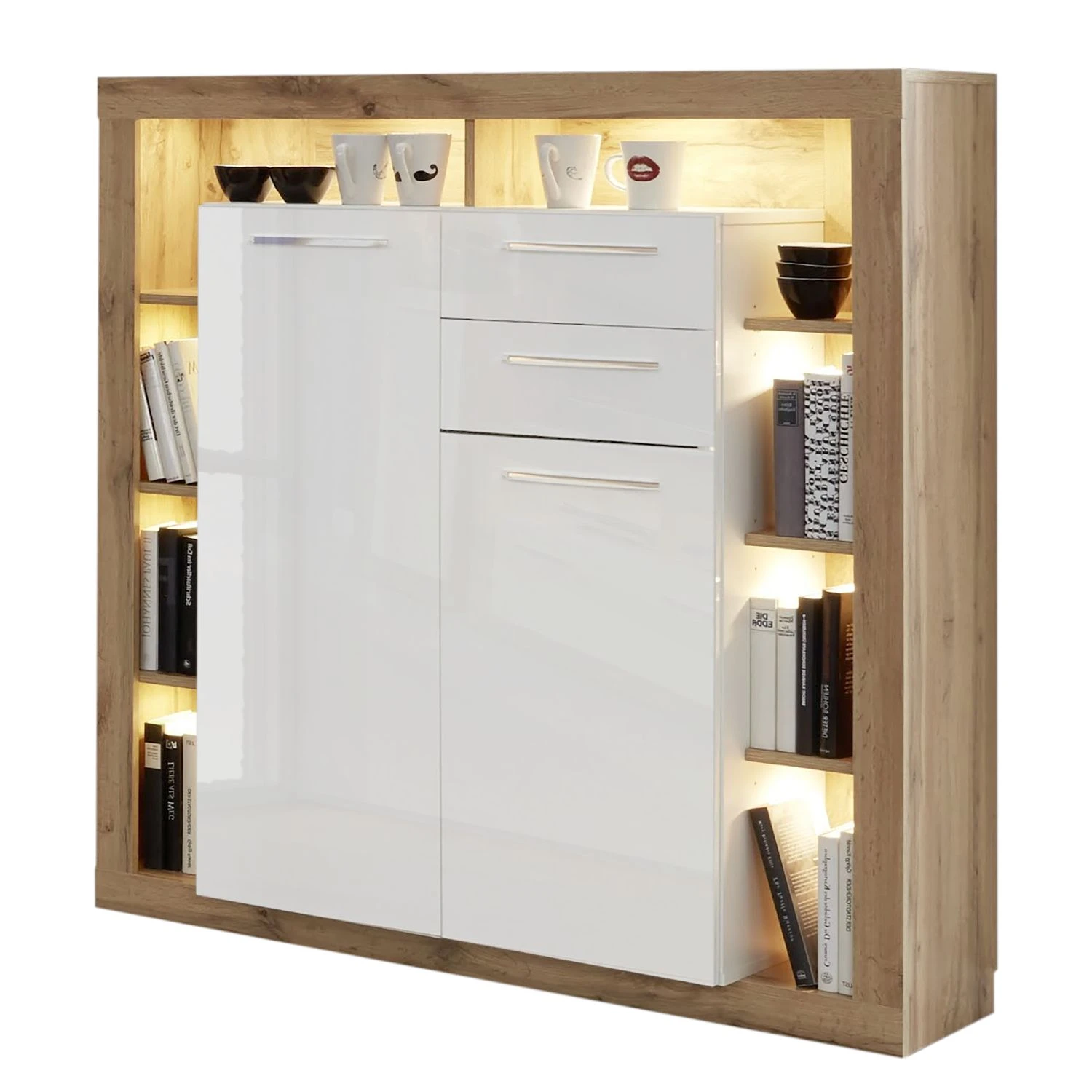 Trendteam Highboard Rock - Hochglanz Weiß / Wotan Eiche Dekor 1 Trendteam Highboard Rock - Hochglanz Weiß / Wotan Eiche Dekor