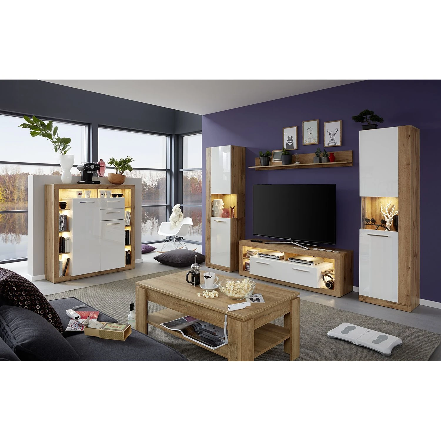 Trendteam Highboard Rock - Hochglanz Weiß / Wotan Eiche Dekor 3 Trendteam Highboard Rock - Hochglanz Weiß / Wotan Eiche Dekor – Bild 3