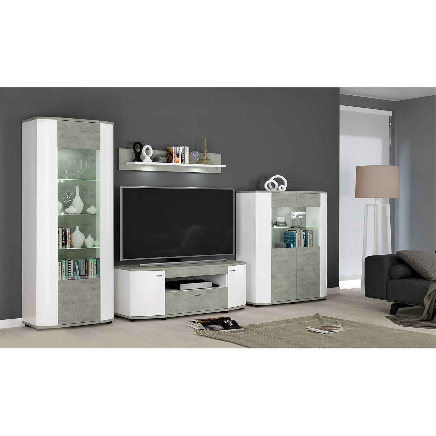 Fredriks TV-Lowboard Karlsburg - Weiß / Beton Dekor 3 Fredriks TV-Lowboard Karlsburg - Weiß / Beton Dekor – Bild 3