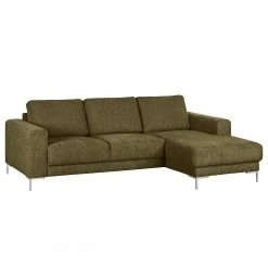 Fredriks Ecksofa Fiesta I - Strukturstoff - Olivgrün - Longchair davorstehend rechts - Ohne Schlaffunktion