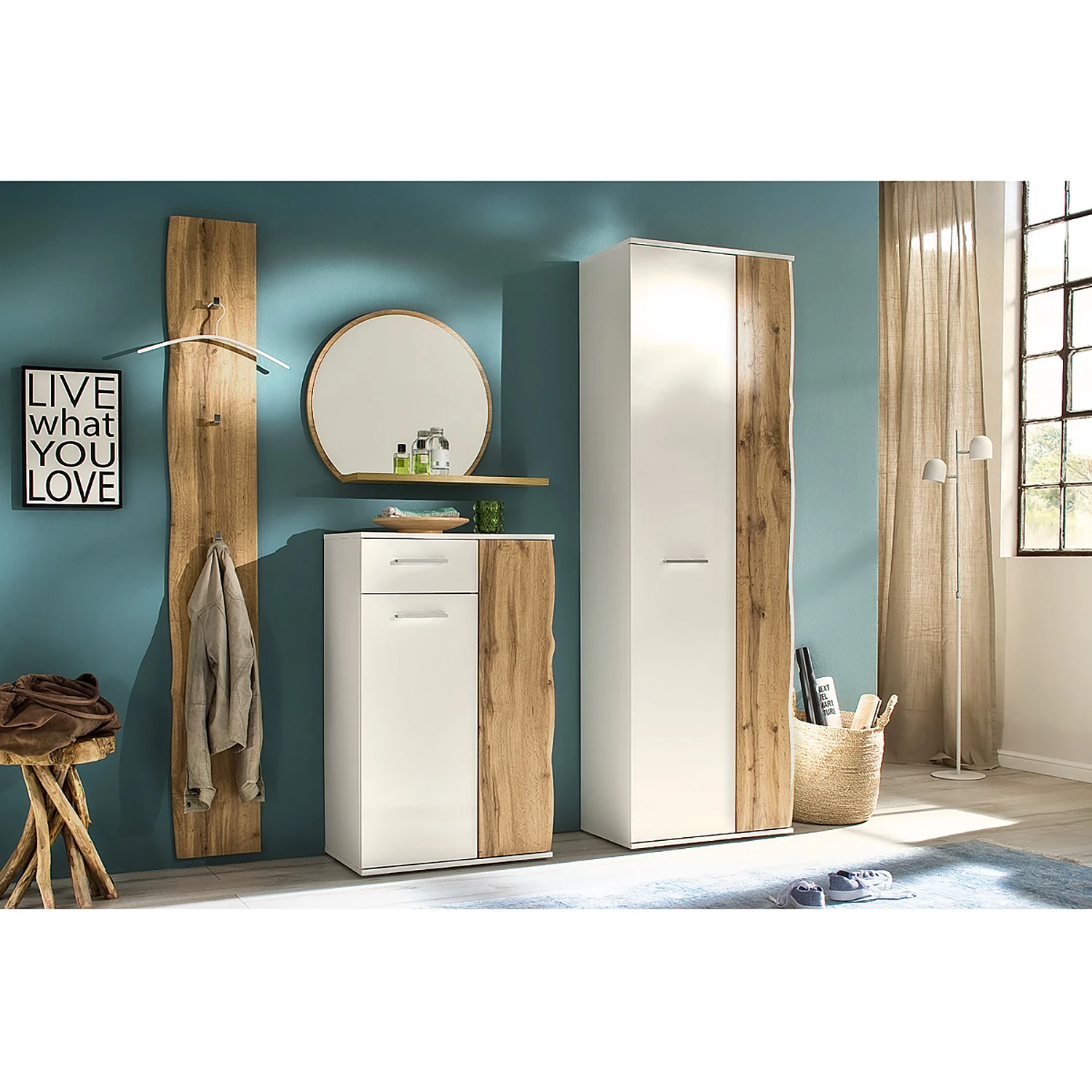 Loftscape Kommode Vantaa I - Hochglanz Weiß / Eiche Dekor 2 Loftscape Kommode Vantaa I - Hochglanz Weiß / Eiche Dekor – Bild 2