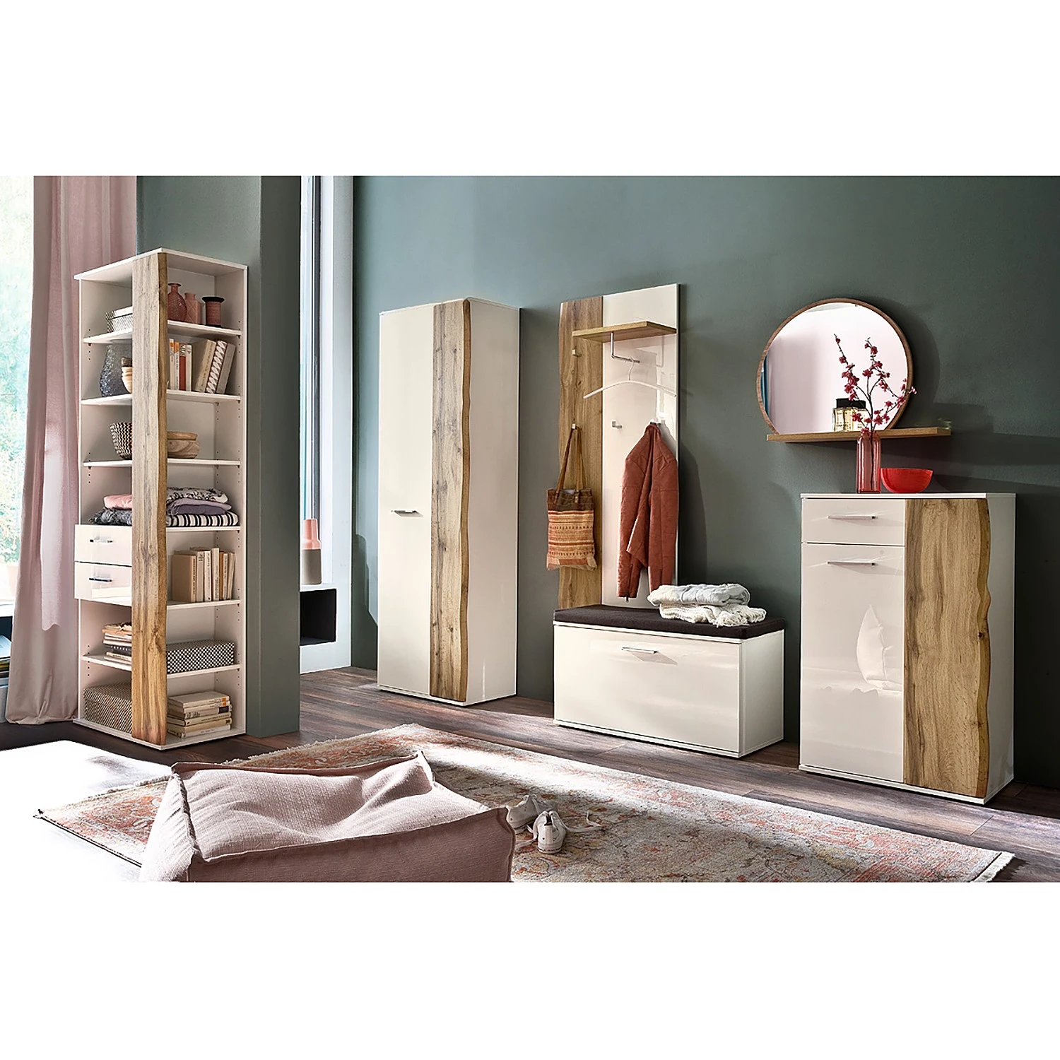 Loftscape Kommode Vantaa I - Hochglanz Weiß / Eiche Dekor 4 Loftscape Kommode Vantaa I - Hochglanz Weiß / Eiche Dekor – Bild 4