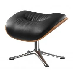 Studio Copenhagen Polsterhocker Anderson I - Echtleder Neka: Schwarz - Chrom glänzend - Nussbaum