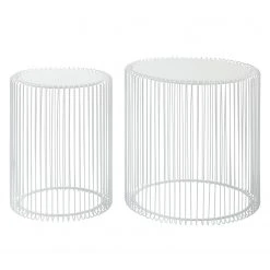 Kare Design Beistelltisch Wire I (2-er Set) - Glas / Stahl - Weiß