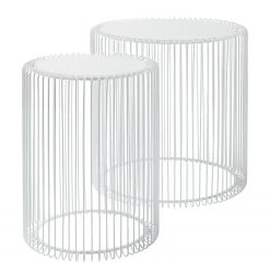 Kare Design Beistelltisch Wire I (2-er Set) - Glas / Stahl - Weiß -Wohnzimmermöbel boutique en ligne 1000132044 181017 11370850 GALLERYIMAGES P000000001000132044