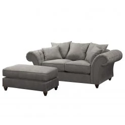 Maison Belfort Sofa Pacoa (2-Sitzer) - Antiklederlook - Dunkelgrau - Mit Hocker