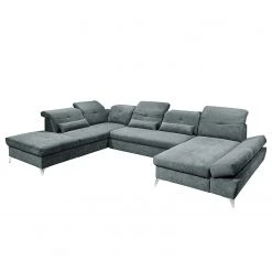 Fredriks Wohnlandschaft Easton - Microfaser - Microfaser Ranu: Anthrazit - Longchair davorstehend rechts / Ottomane links