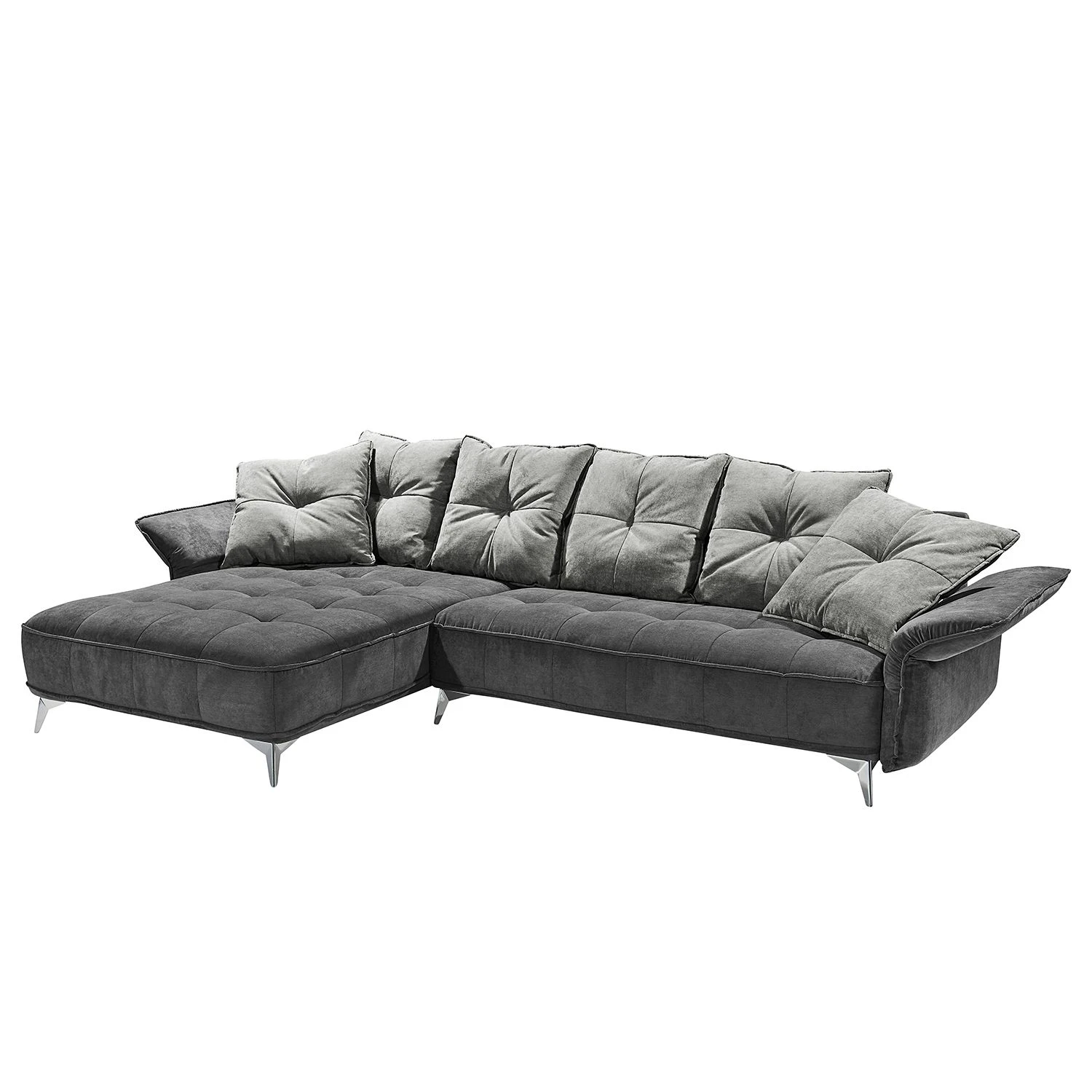 Velvet Studio Ecksofa Moreville I - Microfaser - Grau / Hellgrau - Longchair davorstehend links - Ohne Hocker 1 Velvet Studio Ecksofa Moreville I - Microfaser - Grau / Hellgrau - Longchair davorstehend links - Ohne Hocker