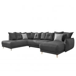 Loftscape Wohnlandschaft Panica I - Webstoff - Schlaffunktion - Dunkelgrau - Ottomane davorstehend links