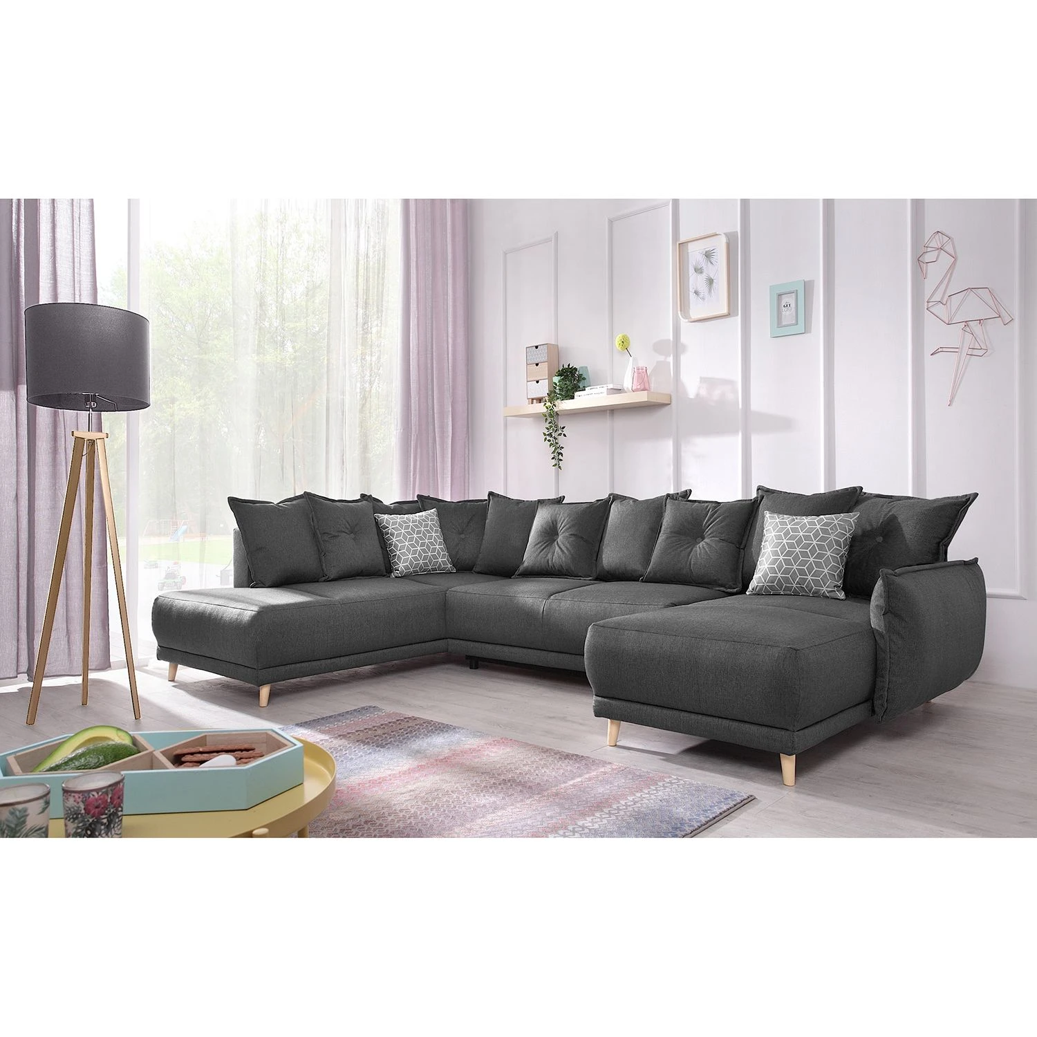 Loftscape Wohnlandschaft Panica I - Webstoff - Schlaffunktion - Dunkelgrau - Ottomane davorstehend links 2 Loftscape Wohnlandschaft Panica I - Webstoff - Schlaffunktion - Dunkelgrau - Ottomane davorstehend links – Bild 2