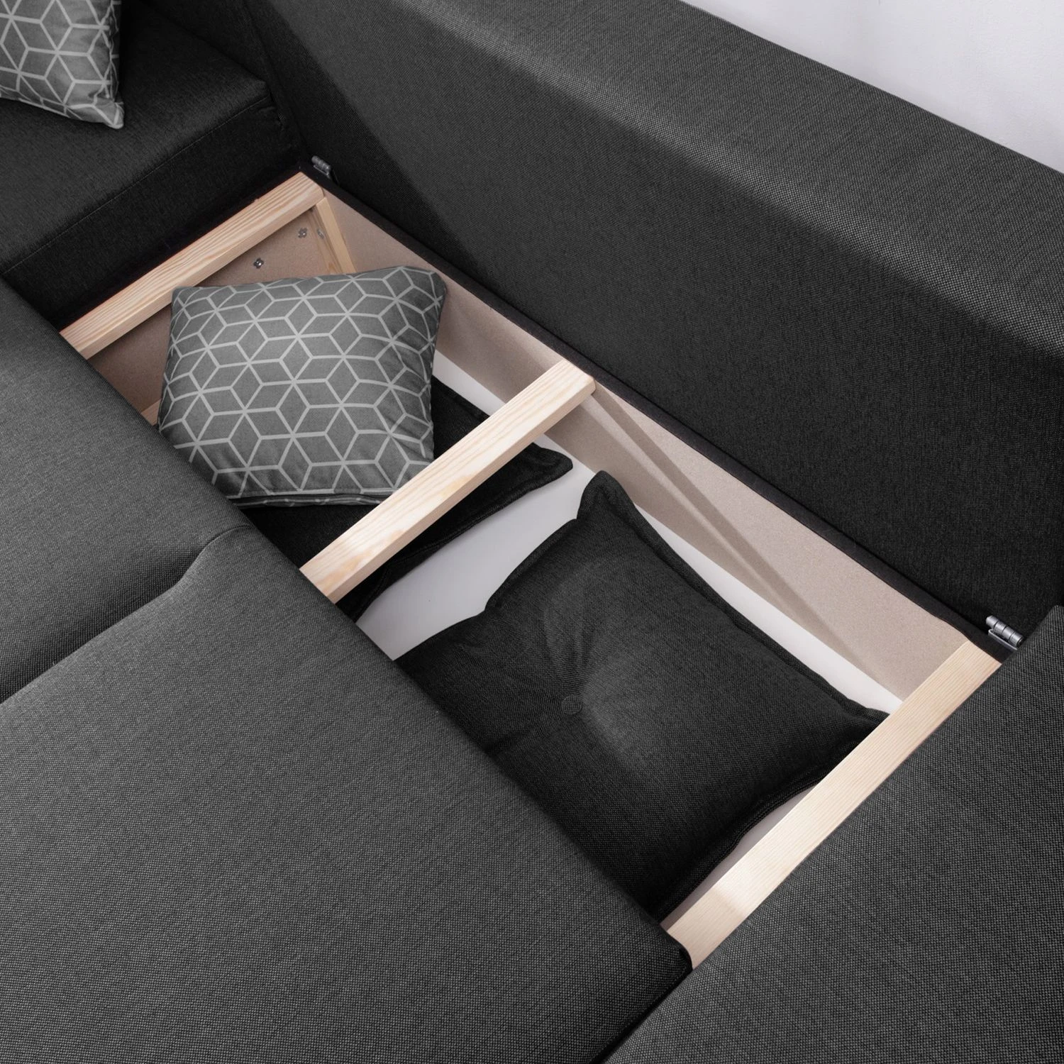 Loftscape Wohnlandschaft Panica I - Webstoff - Schlaffunktion - Dunkelgrau - Ottomane davorstehend links 10 Loftscape Wohnlandschaft Panica I - Webstoff - Schlaffunktion - Dunkelgrau - Ottomane davorstehend links – Bild 10