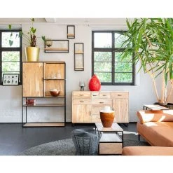 Red Living Wandregal Mello IV - Akazie massiv - Akazie Natur / Schwarz -Wohnzimmermöbel boutique en ligne 1000150345 181212 12361800006 MOOD GALLERYIMAGES P000000001000150345 mood