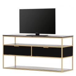 Jack & Alice TV-Lowboard Harbin II - Akazie massiv - Akazie Schwarz / Gold