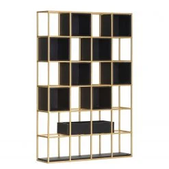 Jack & Alice Regalwand Harbin II - Akazie massiv - Akazie Schwarz / Gold