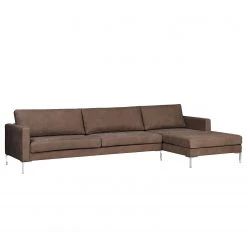 Fredriks Ecksofa Portobello IV - Echtleder - Echtleder Custo: Dunkelbraun - Breite: 293 cm - Longchair davorstehend rechts