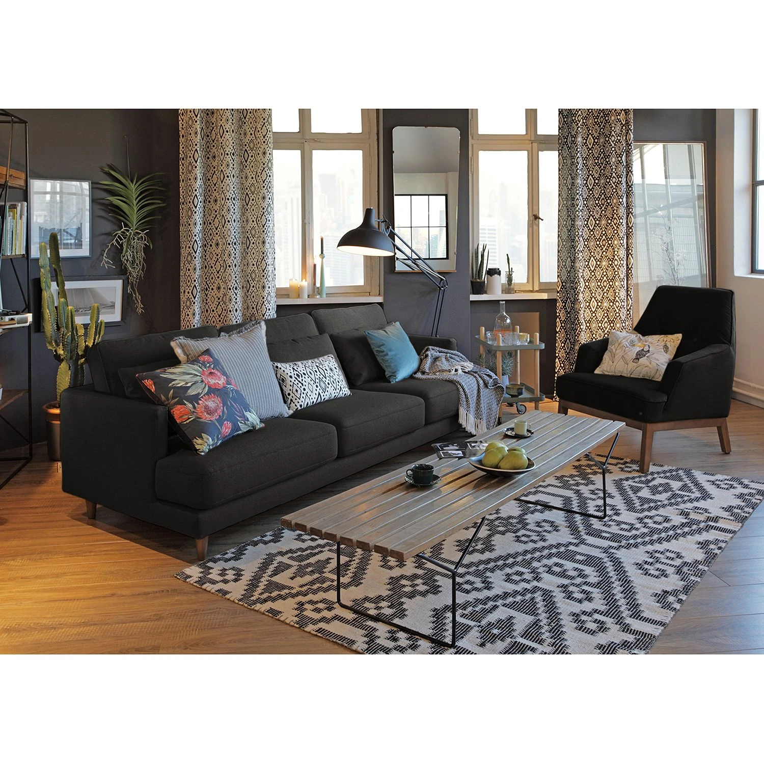 Tom Tailor Sofa Westcoast (3-Sitzer) - Webstoff - Schwarz - 3 Kissen 3 Tom Tailor Sofa Westcoast (3-Sitzer) - Webstoff - Schwarz - 3 Kissen – Bild 3