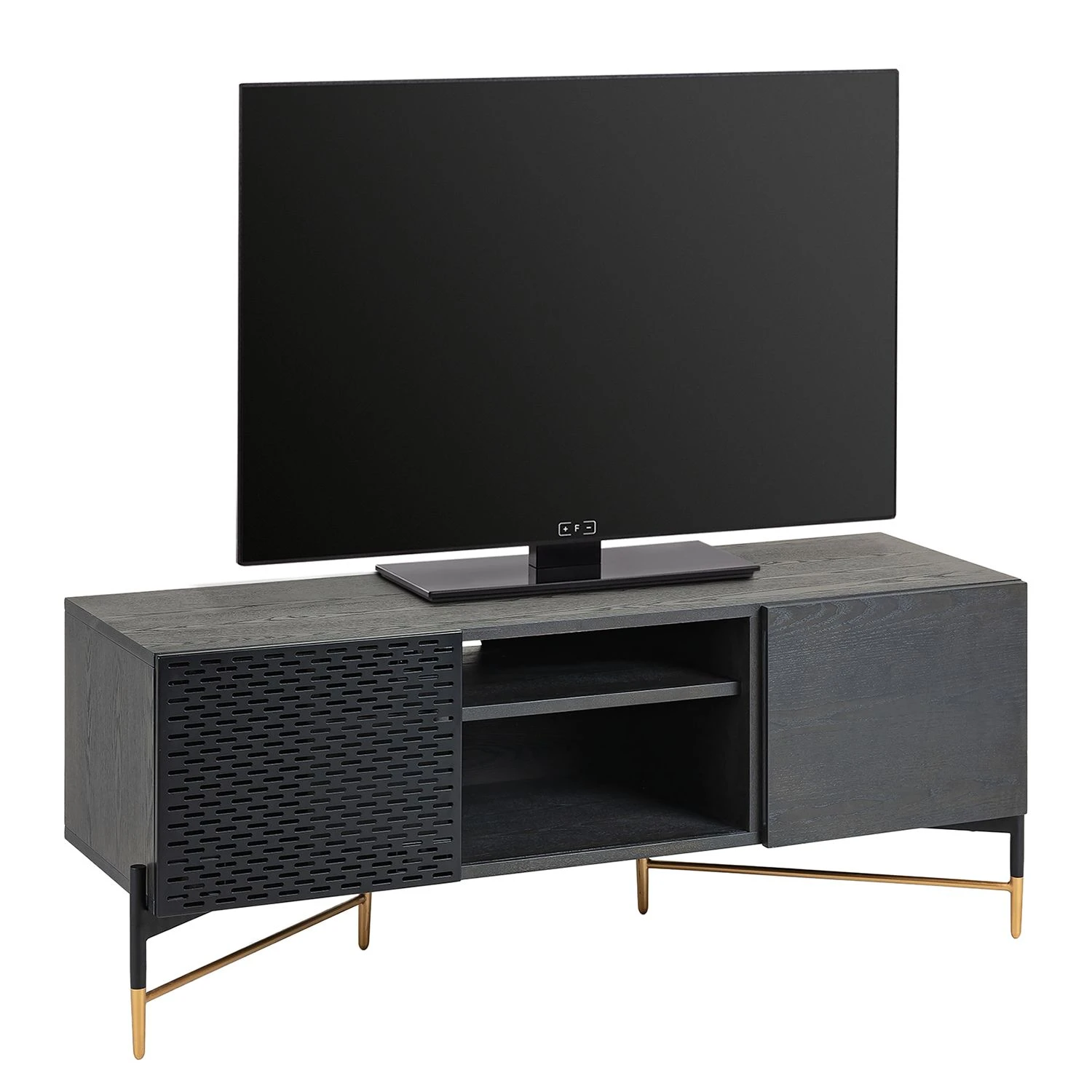 Jack & Alice TV-Lowboard Cabral - Esche Schwarz / Gold 1 Jack & Alice TV-Lowboard Cabral - Esche Schwarz / Gold