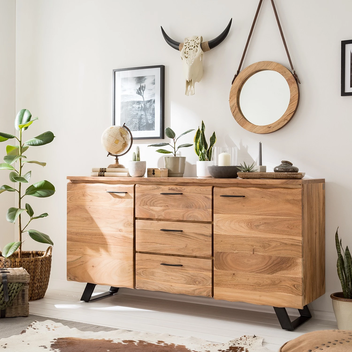 Ars Natura Sideboard Vardo - Akazie massiv / Metall - Akazie / Schwarz 2 Ars Natura Sideboard Vardo - Akazie massiv / Metall - Akazie / Schwarz – Bild 2