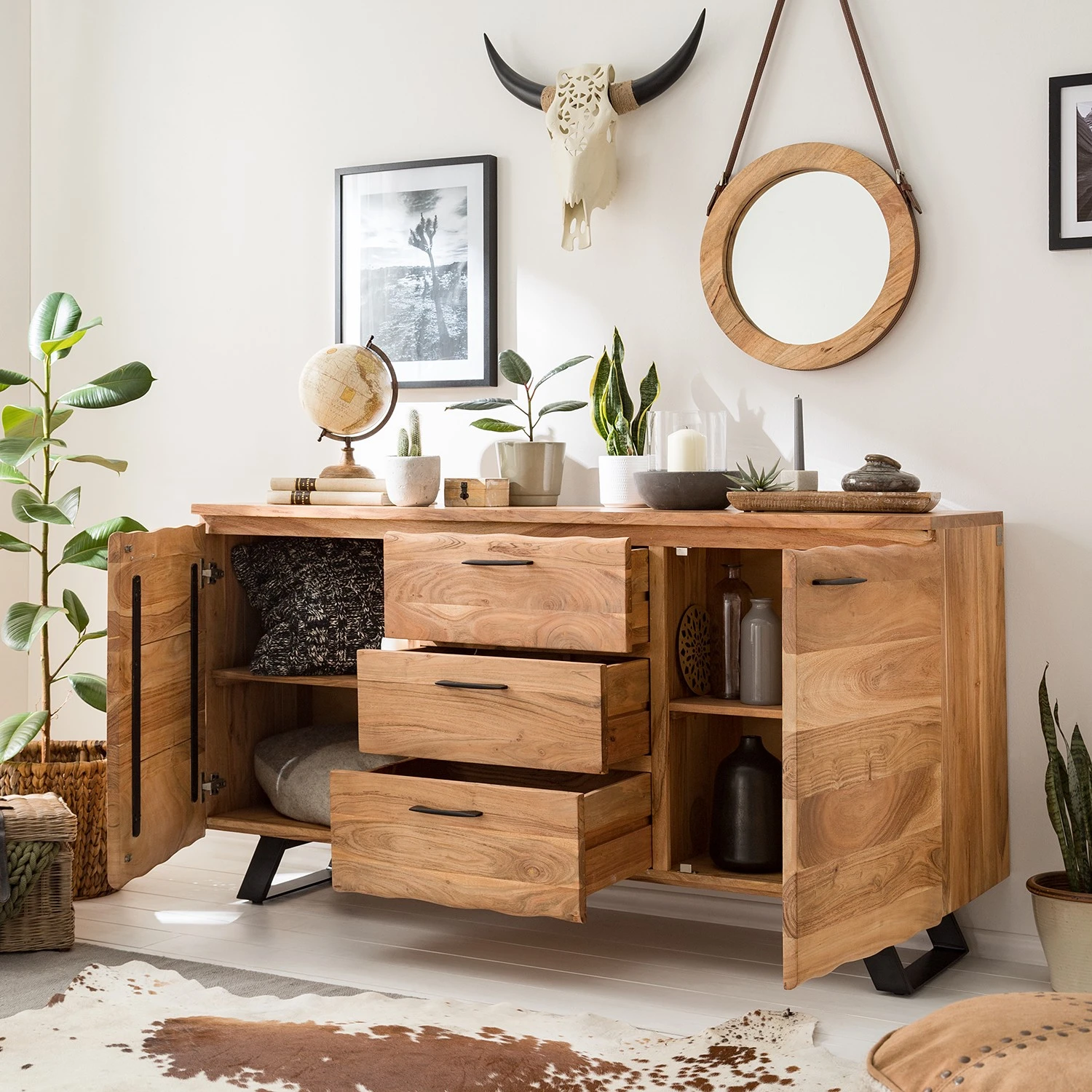 Ars Natura Sideboard Vardo - Akazie massiv / Metall - Akazie / Schwarz 4 Ars Natura Sideboard Vardo - Akazie massiv / Metall - Akazie / Schwarz – Bild 4