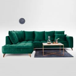 Jack & Alice Ecksofa Polich - Samt - Dunkelgrün - Ottomane davorstehend links -Wohnzimmermöbel boutique en ligne 1000166872 190502 13145800338 MOOD GALLERYIMAGES P000000001000166872 mood