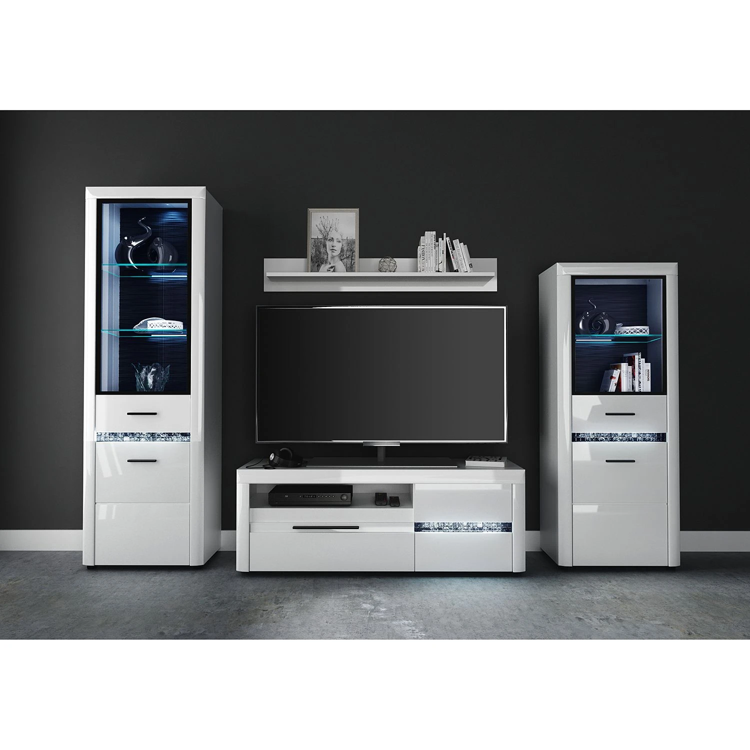 Loftscape Wohnwand Charnocks I (4-teilig) - Hochglanz Weiß / Schwarz 2 Loftscape Wohnwand Charnocks I (4-teilig) - Hochglanz Weiß / Schwarz – Bild 2