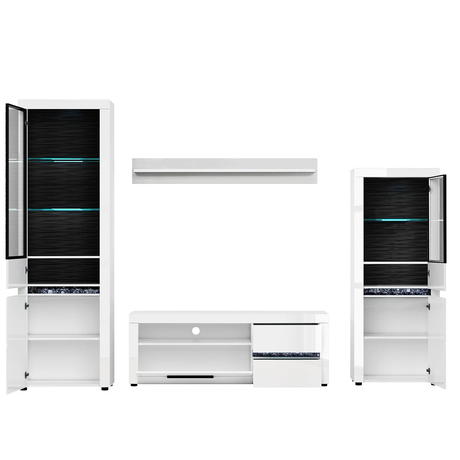 Loftscape Wohnwand Charnocks I (4-teilig) - Hochglanz Weiß / Schwarz 4 Loftscape Wohnwand Charnocks I (4-teilig) - Hochglanz Weiß / Schwarz – Bild 4