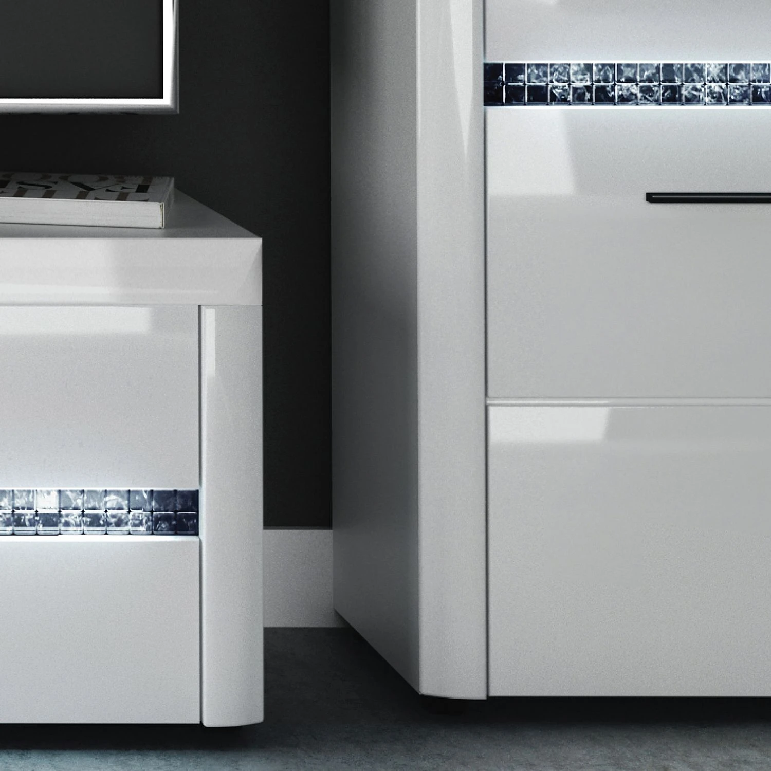 Loftscape Wohnwand Charnocks I (4-teilig) - Hochglanz Weiß / Schwarz 5 Loftscape Wohnwand Charnocks I (4-teilig) - Hochglanz Weiß / Schwarz – Bild 5