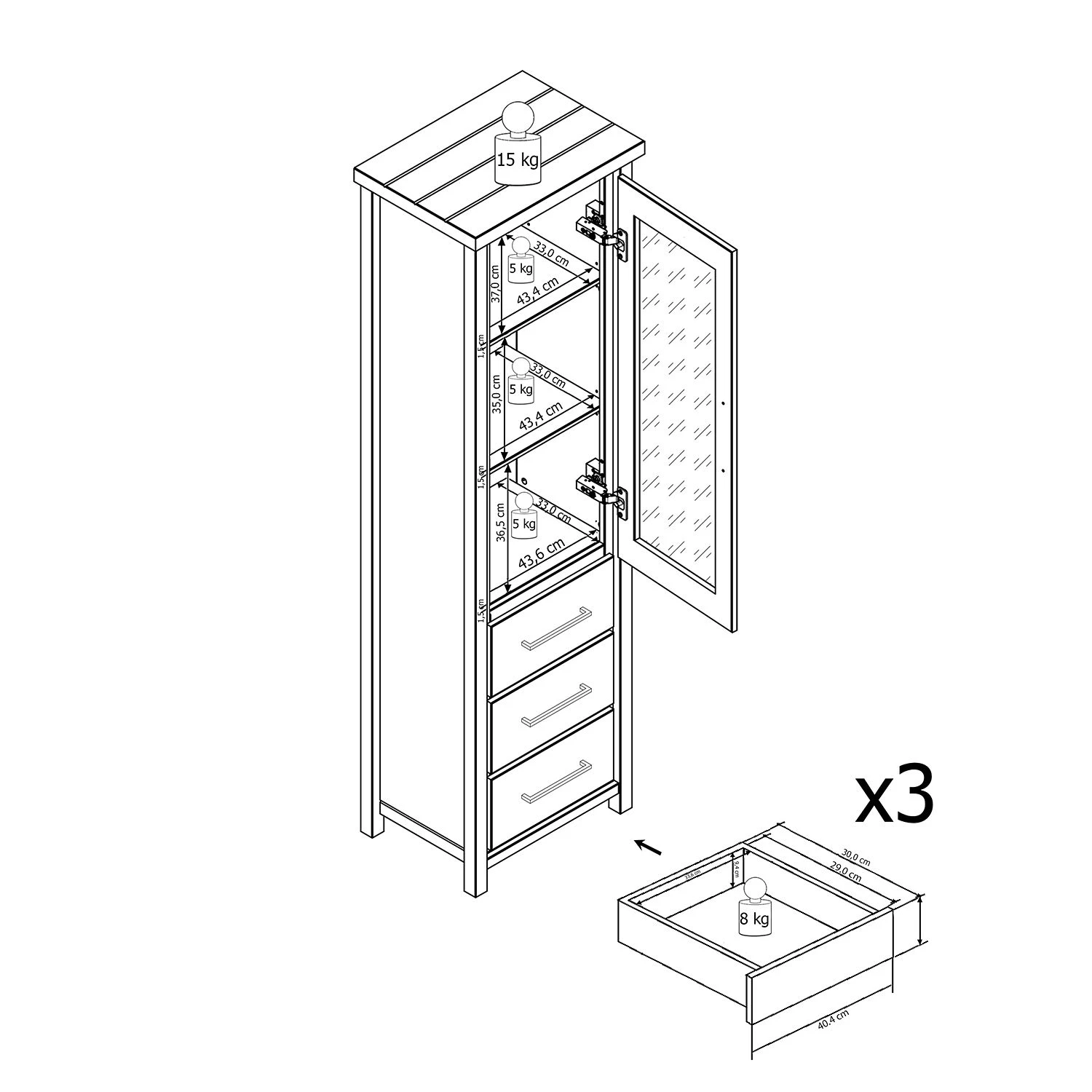 Ridgevalley Standvitrine Touros - Kiefer massiv - Kiefer Weiß / Grau 5 Ridgevalley Standvitrine Touros - Kiefer massiv - Kiefer Weiß / Grau – Bild 5