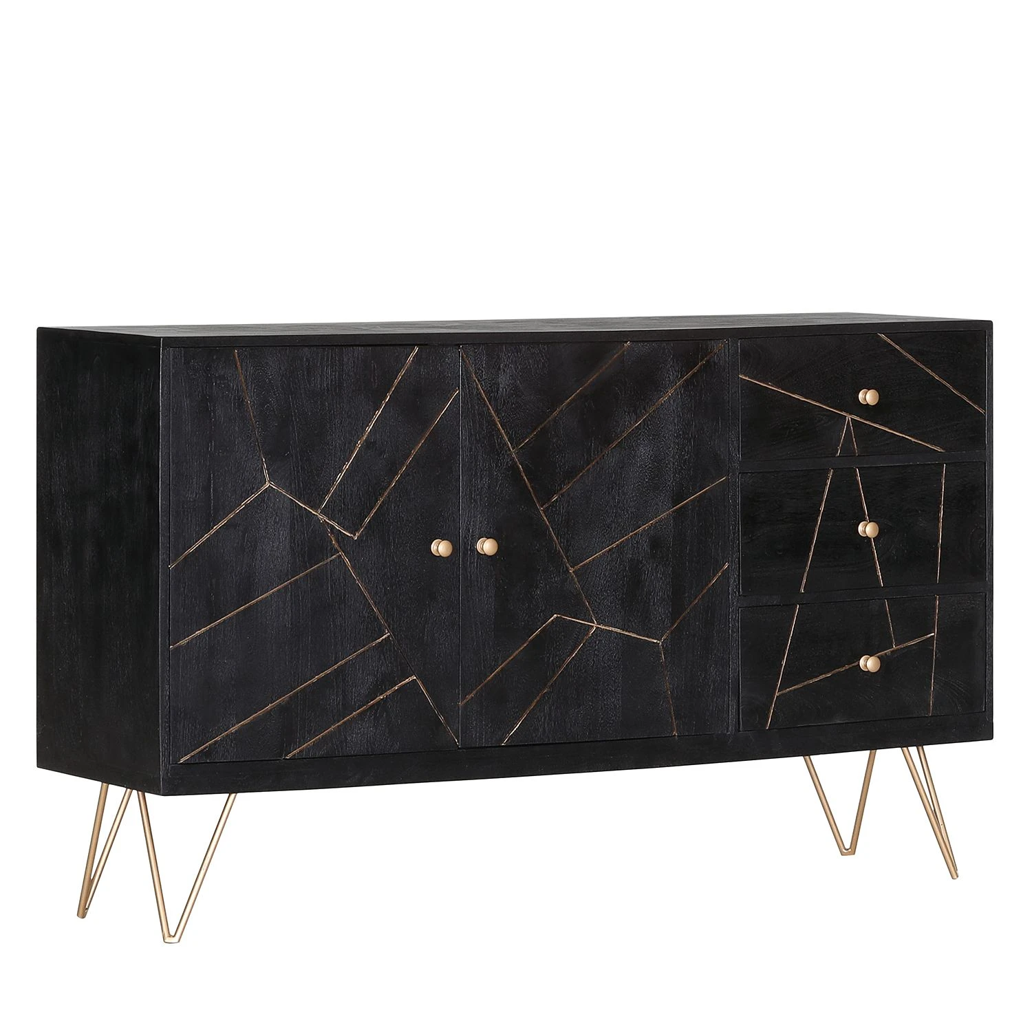 Jack & Alice Sideboard Towa - Akazie massiv / Metall - Schwarz / Gold 1 Jack & Alice Sideboard Towa - Akazie massiv / Metall - Schwarz / Gold