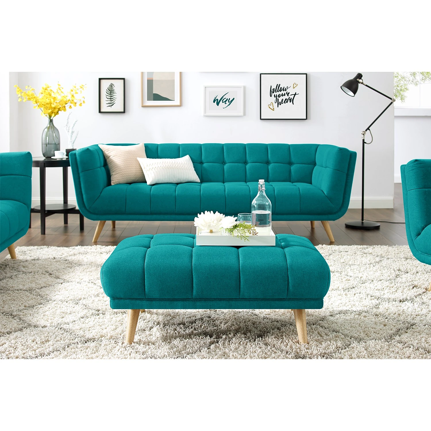 Mørteens Polsterhocker Cameta - Webstoff - Türkis 4 Mørteens Polsterhocker Cameta - Webstoff - Türkis – Bild 4