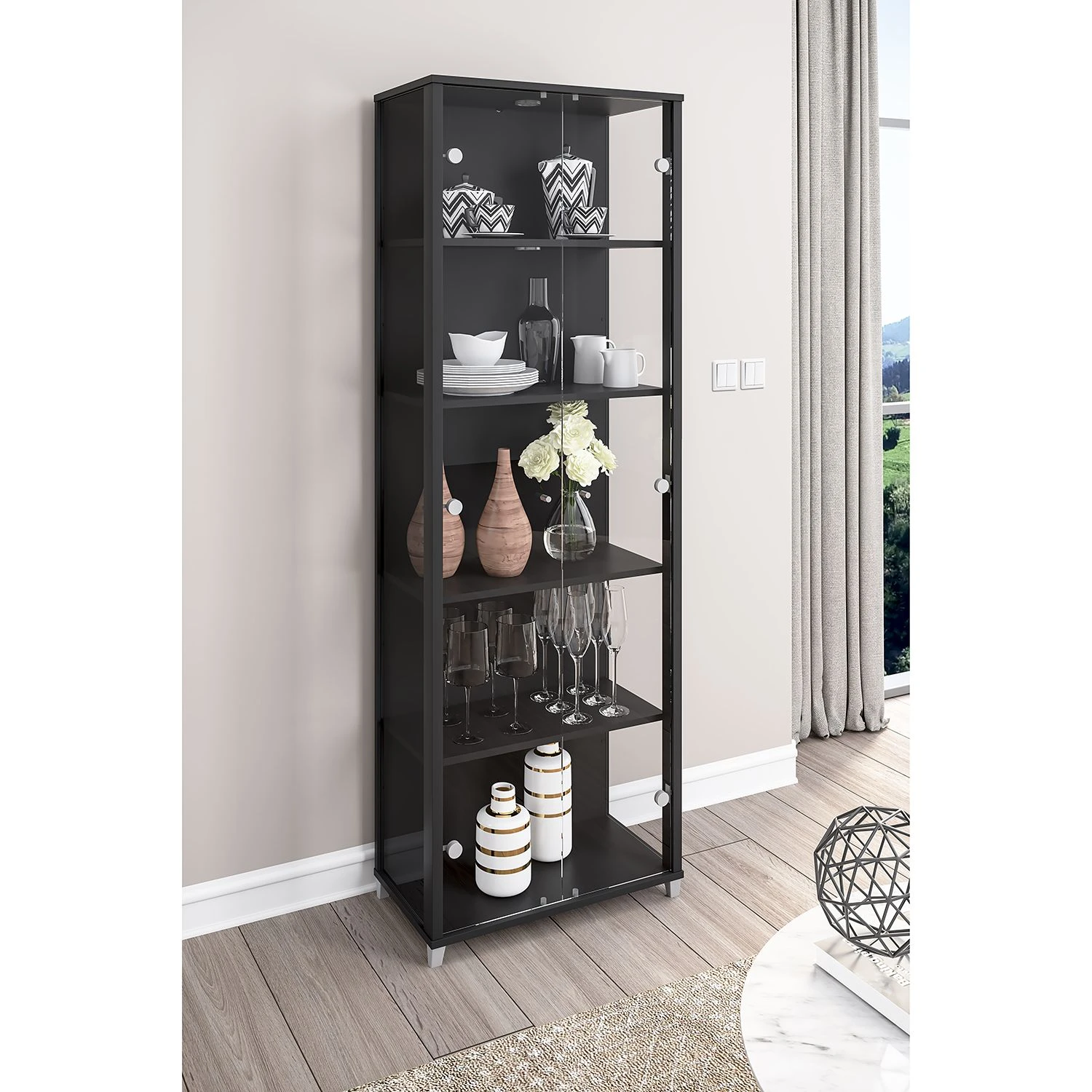 Fredriks Vitrinenschrank Exhibit - Inkl. Beleuchtung - Schwarz - Breite: 58 cm 2 Fredriks Vitrinenschrank Exhibit - Inkl. Beleuchtung - Schwarz - Breite: 58 cm – Bild 2